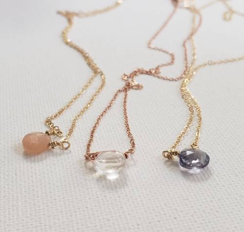 Genuine White Topaz, Blush Moonstone, or Iolite Blue Gemstone Necklace
