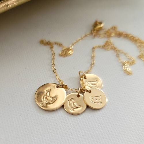 Mama Hen and Baby Chicks Disc Necklace