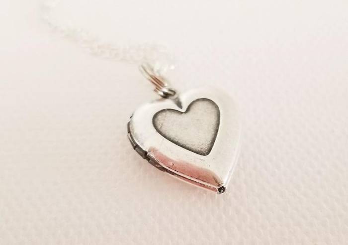 Tiny Silver Heart Locket with Initial - Image 6