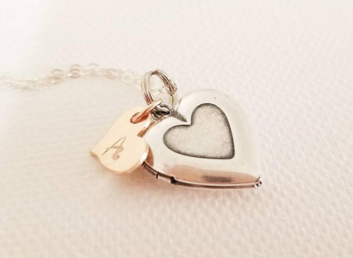 Tiny Silver Heart Locket with Initial - Image 7