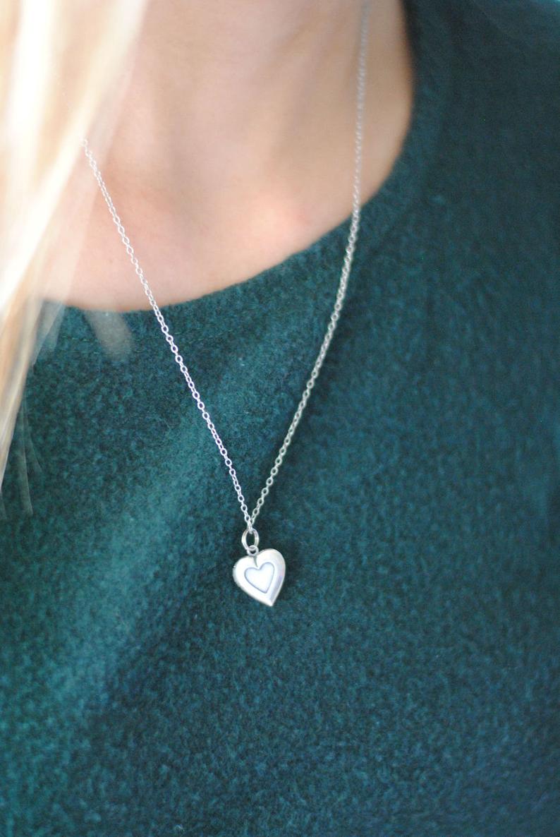 Dainty Silver Heart Locket Necklace with one or two keepsake pictures  inside