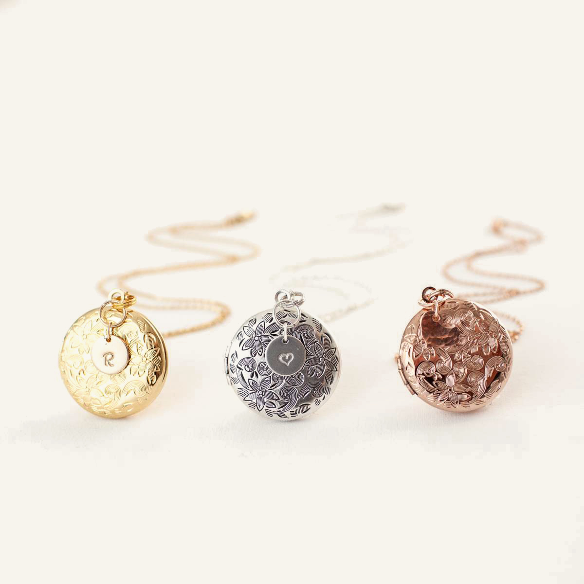 Antique Silver Rose Gold and Gold Vintage Floral Locket with Initial Choose 0 2 Photo Antique Silver 0 Photos