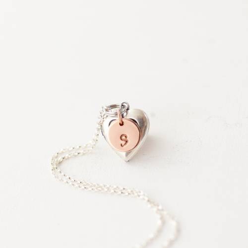 Dainty Antiqued Sterling Silver Heart Locket with Initial