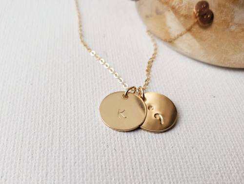 Semicolon and Initial Disc Necklace