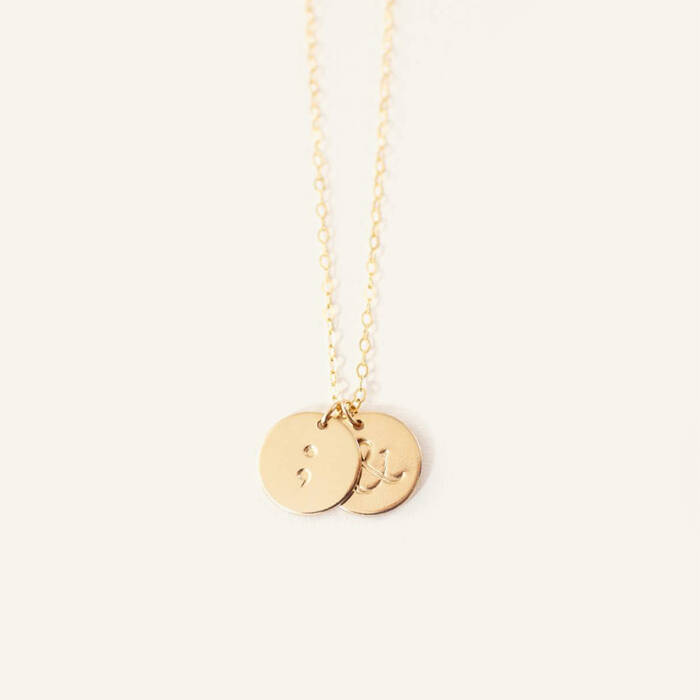 Semicolon and Initial 1/2" Disc Necklace