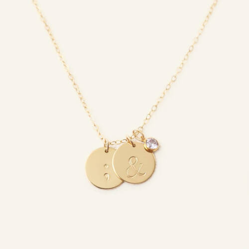 Semicolon, Ampersand and Birthstone Necklace