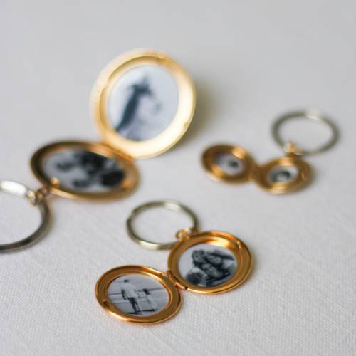 Floral Keychain Photo Locket in Gold, Silver, or Rose Gold