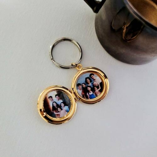 Floral Keychain Photo Locket in Gold, Silver, or Rose Gold