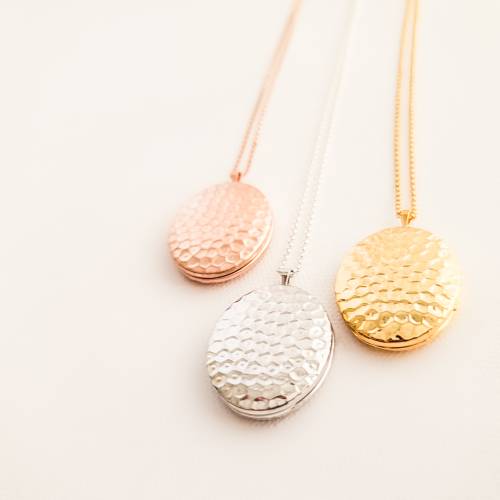 Hammered Oval Locket in Silver, Gold and Rose Gold - Choose 0-2 Photos