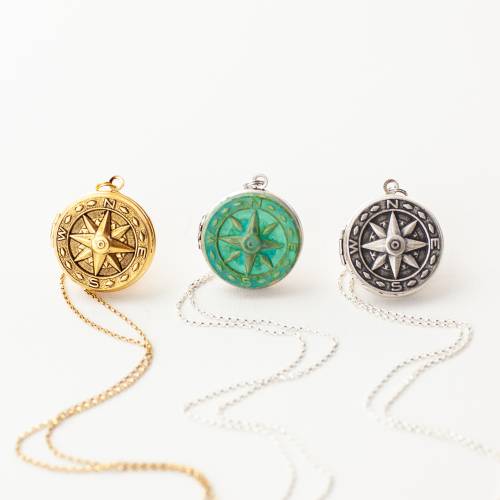 Custom Compass Photo Locket Necklace