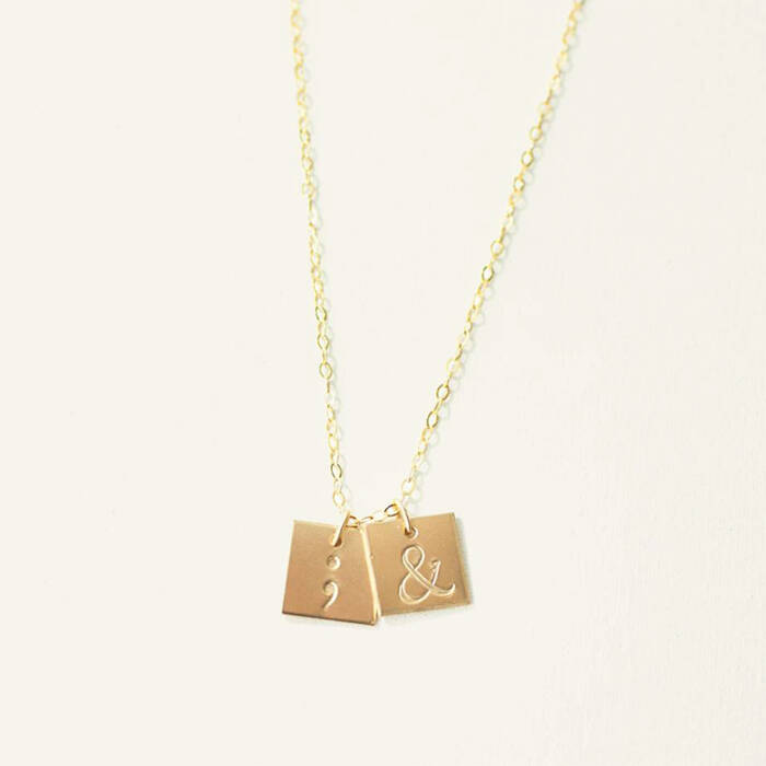 Project Semicolon and Ampersand 3/8" Square Necklace