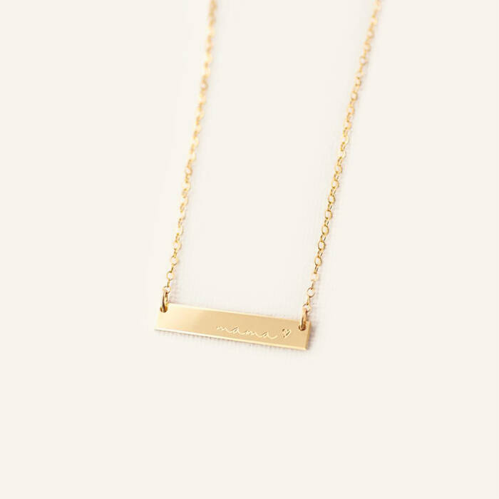 Cursive Mama Heart Bar Necklace
