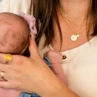 Cursive Mama 5/8" Disc with Birthstone and 1/4" Disc Birth Month Necklace - Image 6