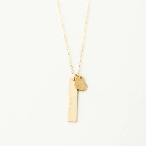 Cursive Mama Bar and Hammered Dangling Heart Necklace