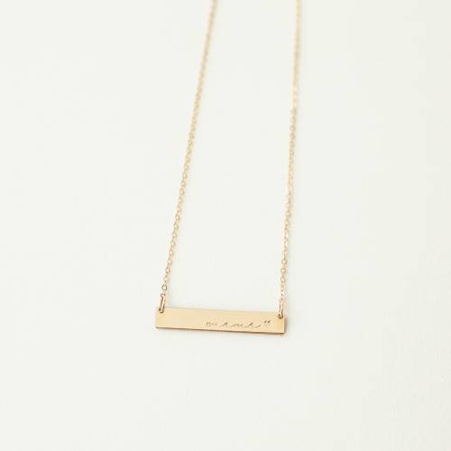 Cursive Mama Heart Bar Necklace