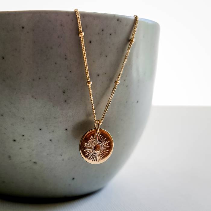 Sunburst Disc Necklace 13mm - On Satellite Chain - Image 7