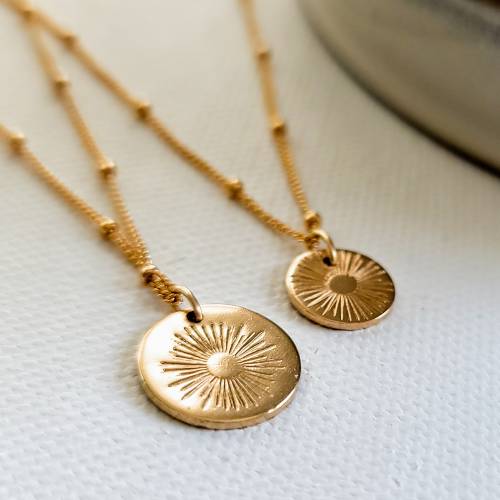 Mini Sunburst Disc Necklace - 9mm - On Satellite Chain