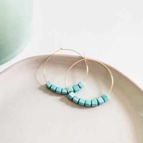 Chunky Turquoise Gold Filled Hoop Earrings