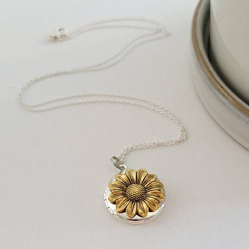 Sunflower Locket in Rose Gold, Silver or Gold - We can Add Photos