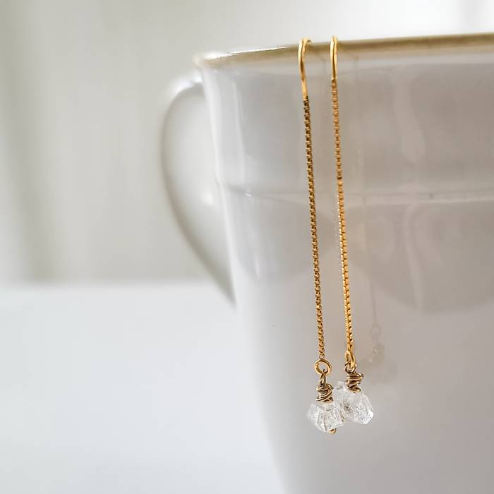 Herkimer Diamond Threader Earrings in Gold and Sterling Silver - Image 4