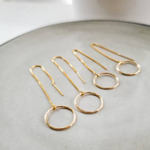 Gold or Silver Threader Hammered Circle Earrings