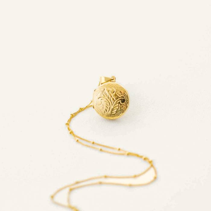 Etched Gold Filled or Sterling Silver Locket on Satellite Chain