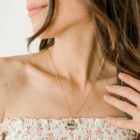 Cursive Mama 5/8" Disc with Birthstone and 1/4" Disc Birth Month Necklace - Image 2