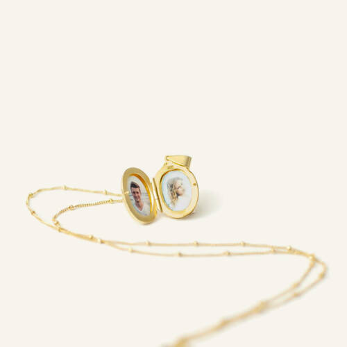 Sterling Silver or Gold Filled Oval Photo Locket on Satellite Chain - We can Add Photos