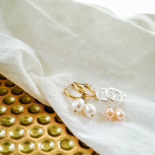 Huggie Hoop and Pearl Drop Earrings