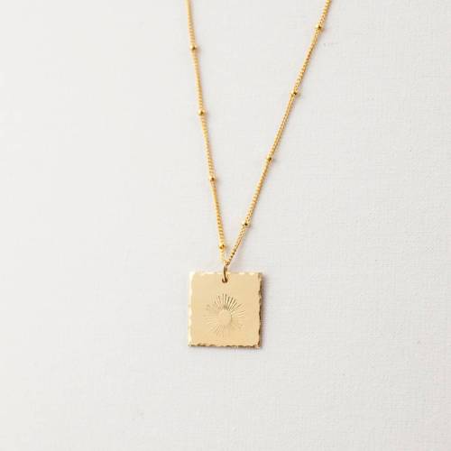 Sunburst 16mm Square or Disc Necklace on Satellite Chain - Hammered Edge or Smooth Edge