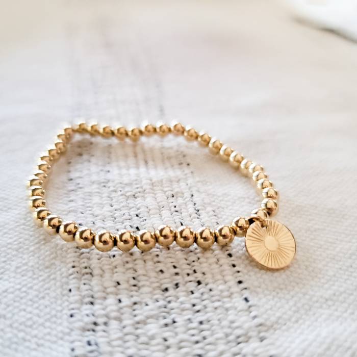 Sunburst Gold Filled Beaded Bracelet in Silver, Rose Gold or Gold - Choose your Custom Disc - Image 6