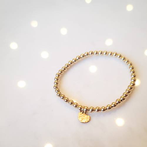 Gold Filled Beaded Bracelet with Hammered Heart