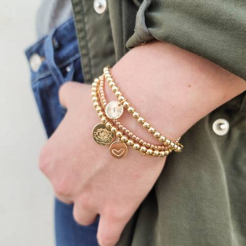 Gold Filled Beaded Bracelet with Birth Month Flower