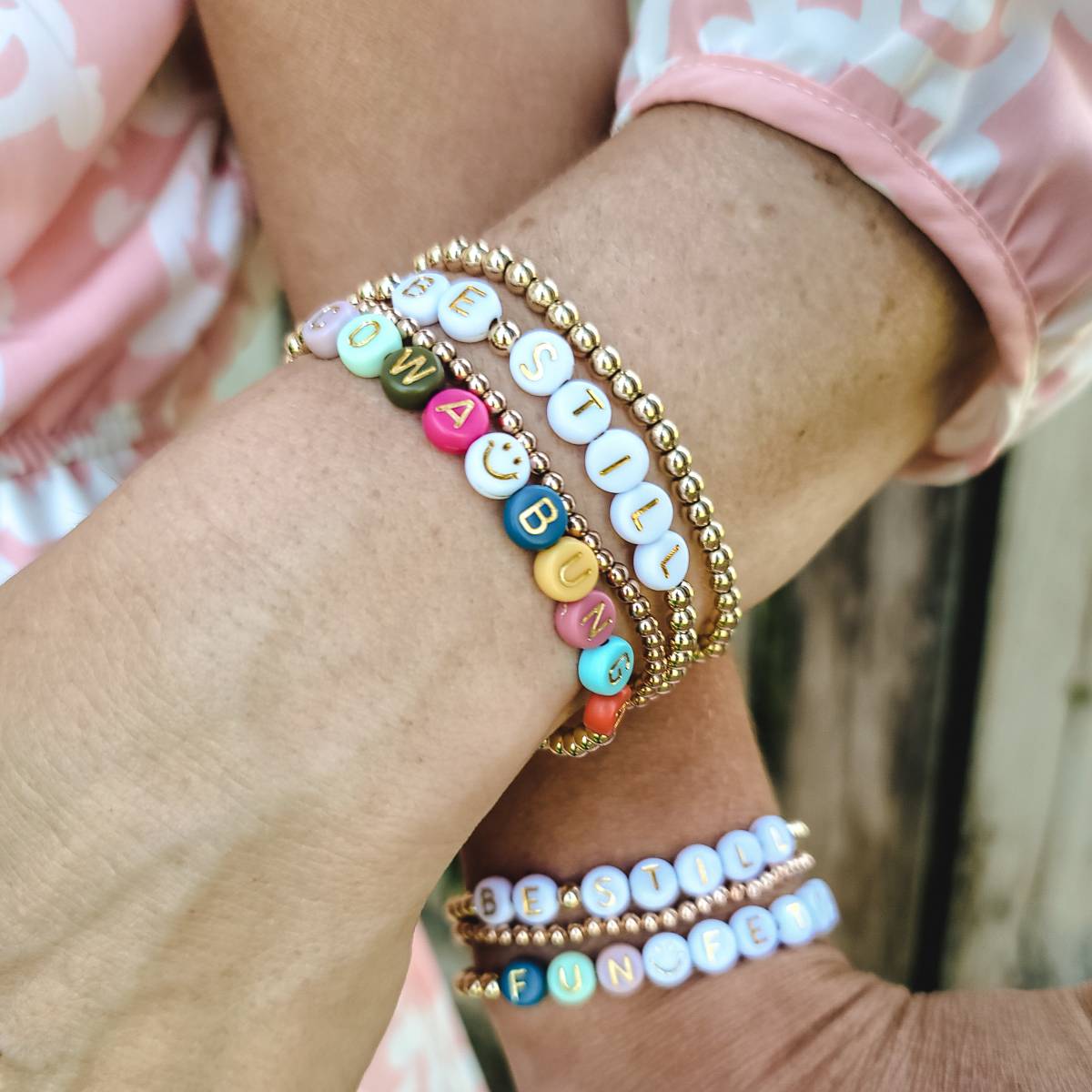 Blues or Pinks Mama Beaded Bracelet - Choose Gold, Rose Gold or Sterling  Silver - GiGisPetals