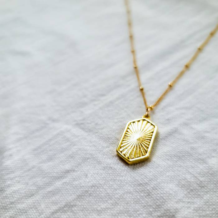 Gold Vermeil Sunburst Necklace on Satellite Chain - Image 7