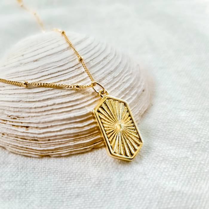Gold Vermeil Sunburst Necklace on Satellite Chain - Image 3