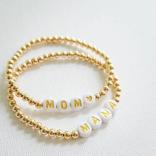 Mama or Mom Beaded Bracelet - Choose Gold, Rose Gold or Sterling Silver