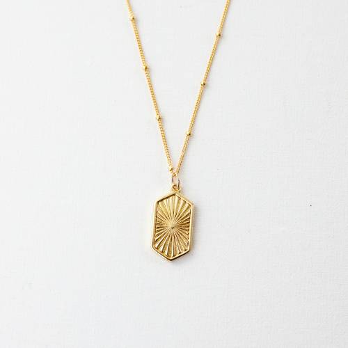 Gold Filled Sunburst Necklace on Satellite Chain
