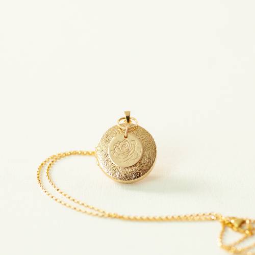 Birth Month Flower Locket in Gold, Antique Silver and Rose Gold