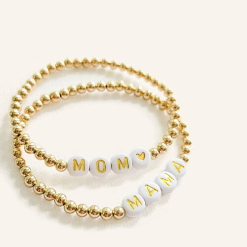 Mama or Mom Beaded Bracelet - Choose Gold, Rose Gold or Sterling Silver