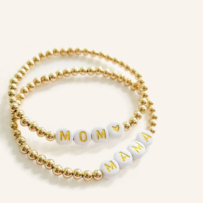 Mama or Mom Beaded Bracelet - Choose Gold, Rose Gold or Sterling Silver