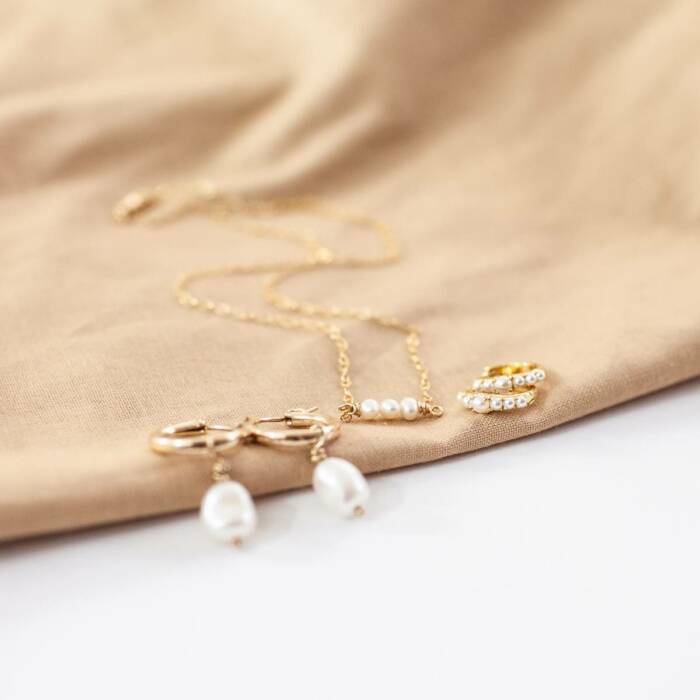 Huggie Hoop and Pearl Drop Earrings - Image 5