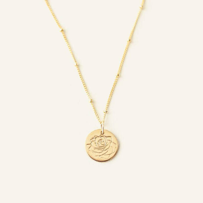 Birth Flower 1/2" Disc Necklace on Satellite Chain
