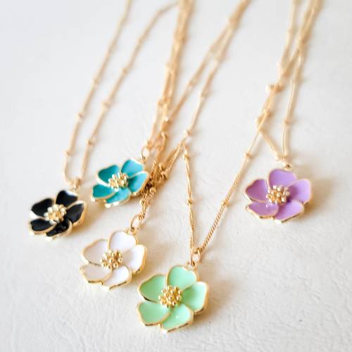 Hibiscus Flower Gold Filled Satellite Necklace - Six Colors