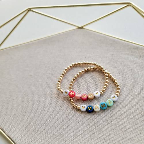 Blues or Pinks Mama Beaded Bracelet - Choose Gold, Rose Gold or Sterling Silver