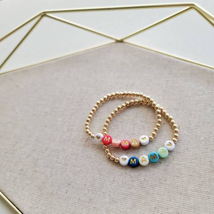 Blues or Pinks Mama Beaded Bracelet - Choose Gold, Rose Gold or Sterling Silver - Image 2