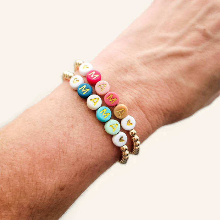 Blues or Pinks Mama Beaded Bracelet - Choose Gold, Rose Gold or Sterling Silver