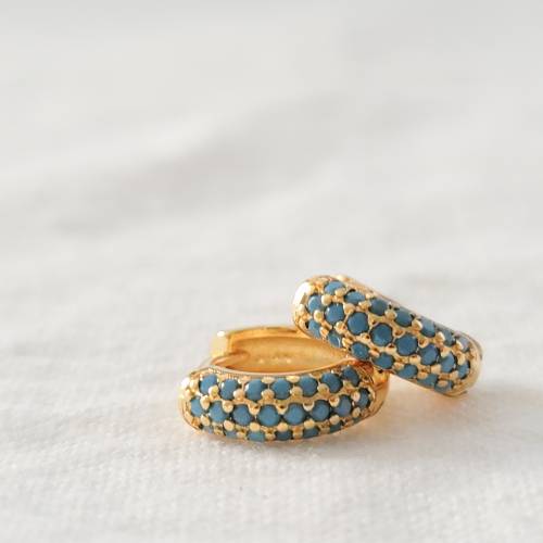 Turquoise and Gold Vermeil Huggie Hoops