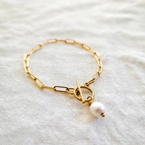 Chunky Toggle Clasp Wire Wrapped Pearl Bracelet