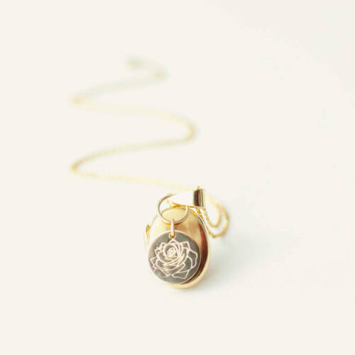Oval Gold Filled or Sterling Silver Locket on Satellite Chain with Birth Month Flower